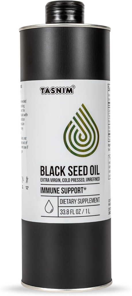 Tasnim Black Seed Oil (35.27 fl oz) | 냉간 압착 Immune Support (21% Thymoquinone) | 스킨 & 헤어