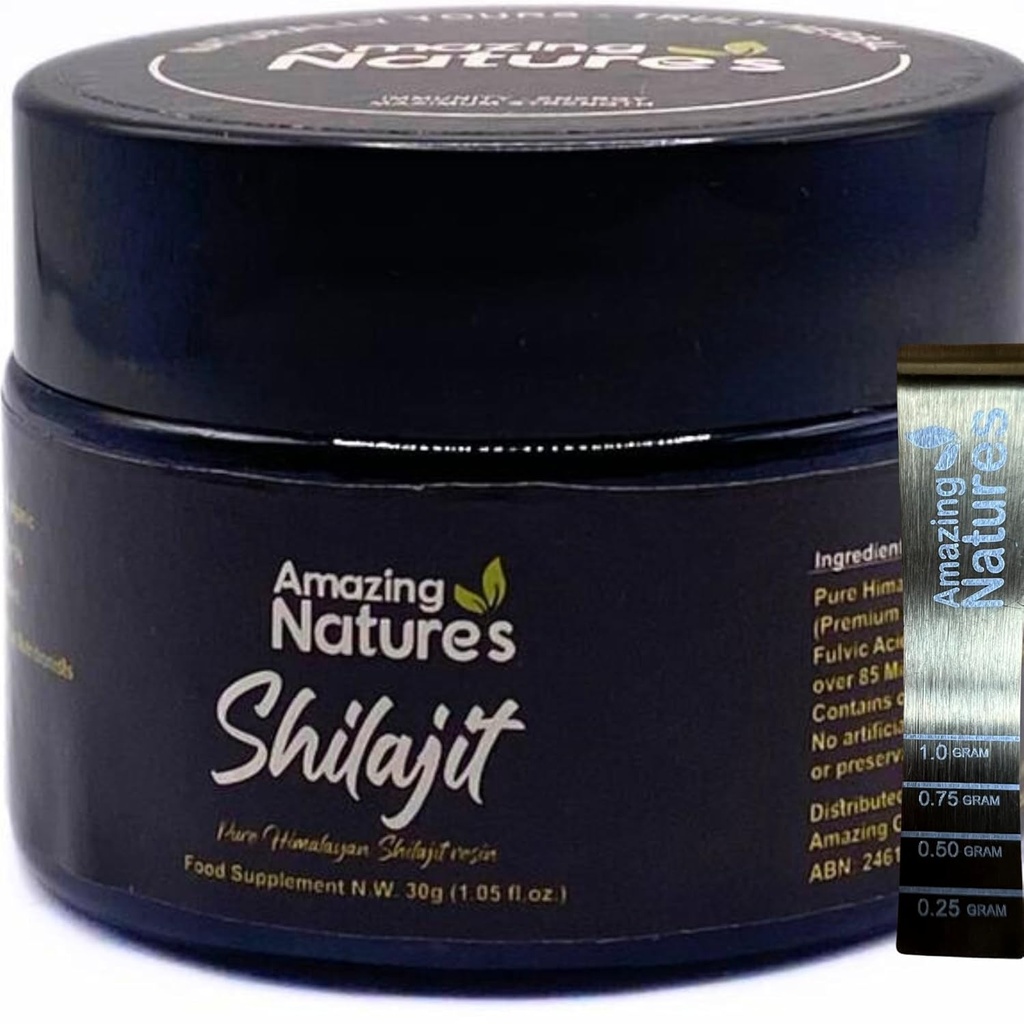 순수한 Himalayan Shilajit 수지 – 에너지, 면역 지원 및 초점을위한 500mg 높은 효능 유기 보충교재 | 85 + 추적 광물, Fulvic 산 | 30g, 놀라운 자연에 의해 순수성을 위해 실험실 테스트