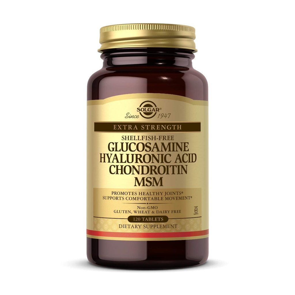 Solgar Glucosamine Hyaluronic 산 Chondroitin MSM의 120의 정제 - 건강한 합동을 지원하십시오 - 동의 & 융통성의 지원 범위 - 여분 힘, Shellfish 자유로운 - 비 GMO, 글루텐 자유로운 - 40의 서빙
