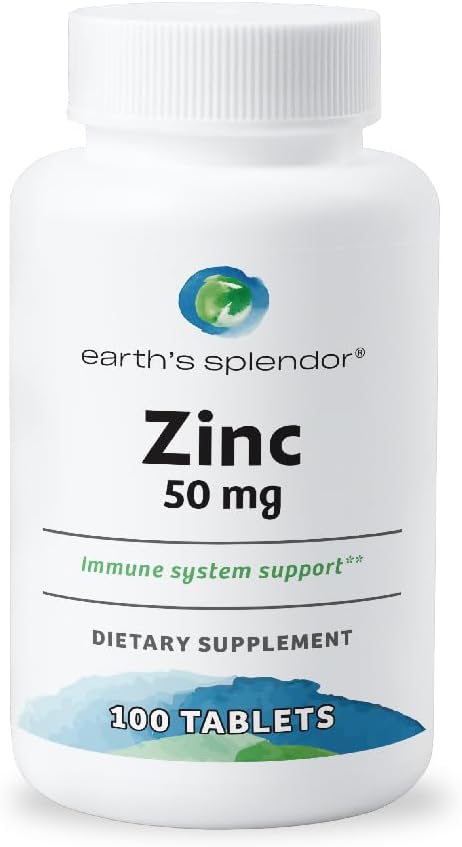 지구의 Splendor Immune 지원 보충교재, 아연 50mg와 더불어, 도움은 피부 건강을, 밀 자유로운, 인공적인 색깔 또는 풍미, 남자 & 여자 (100의 정제)를 위한 무기물 보충교재 유지합니다