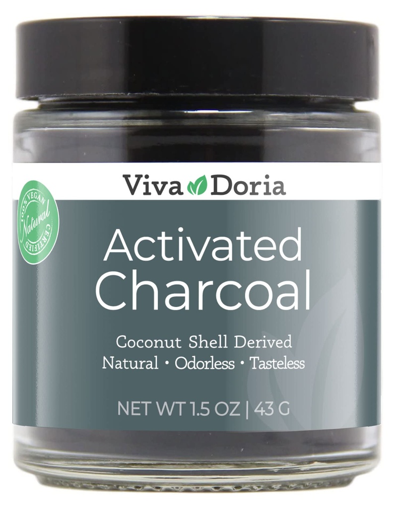 Viva Doria Virgin는 Charcoal 분말, 코코넛 포탄 Derived, 음식 급료, 1.5 Oz 유리 단지를 활성화했습니다