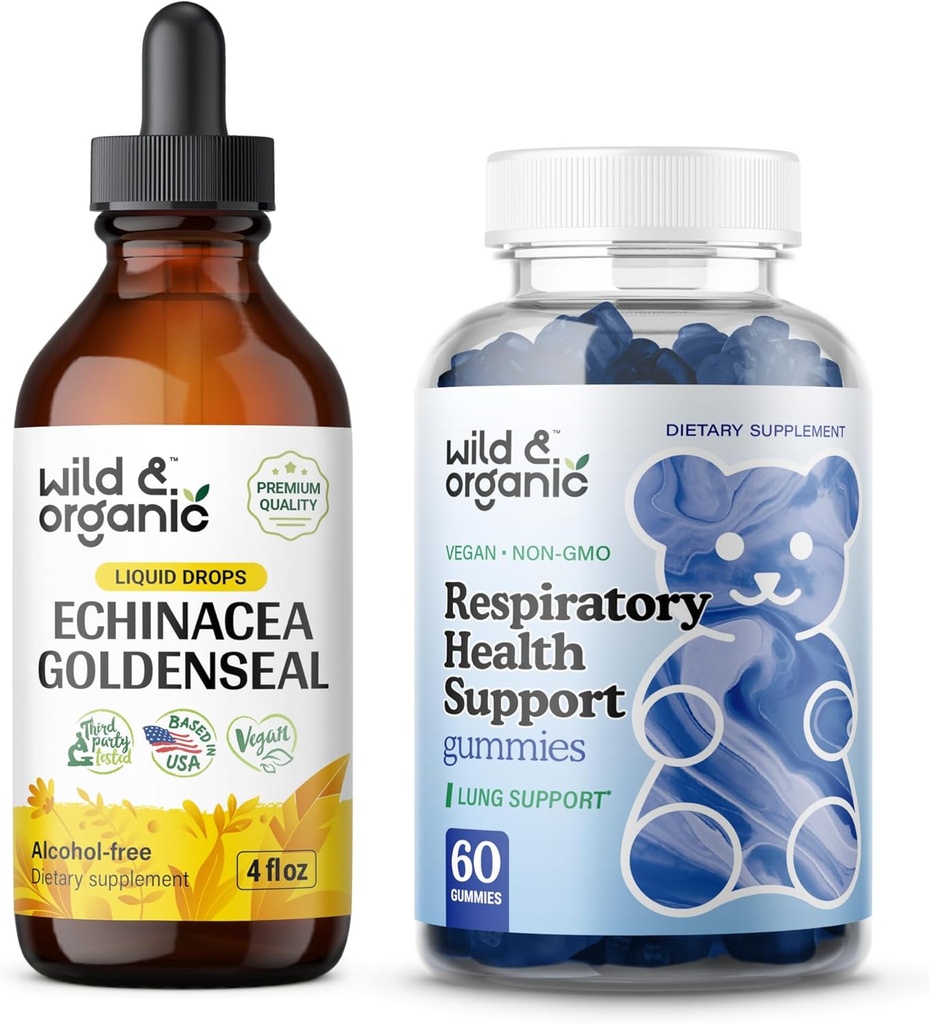 야생 & 유기 Echinacea 황금 Tincture 4 fl oz & Lung Detox Gummies