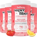 Bellway Super Fiber Powder + Collagen (4 Pack), Gut Health, Healthy Skin, Nails, Bones & Joints, Strawberry Lemonade (45.84 oz)에 대한 Collagen 펩타이드와 설탕없는 심플한 껍질 분말