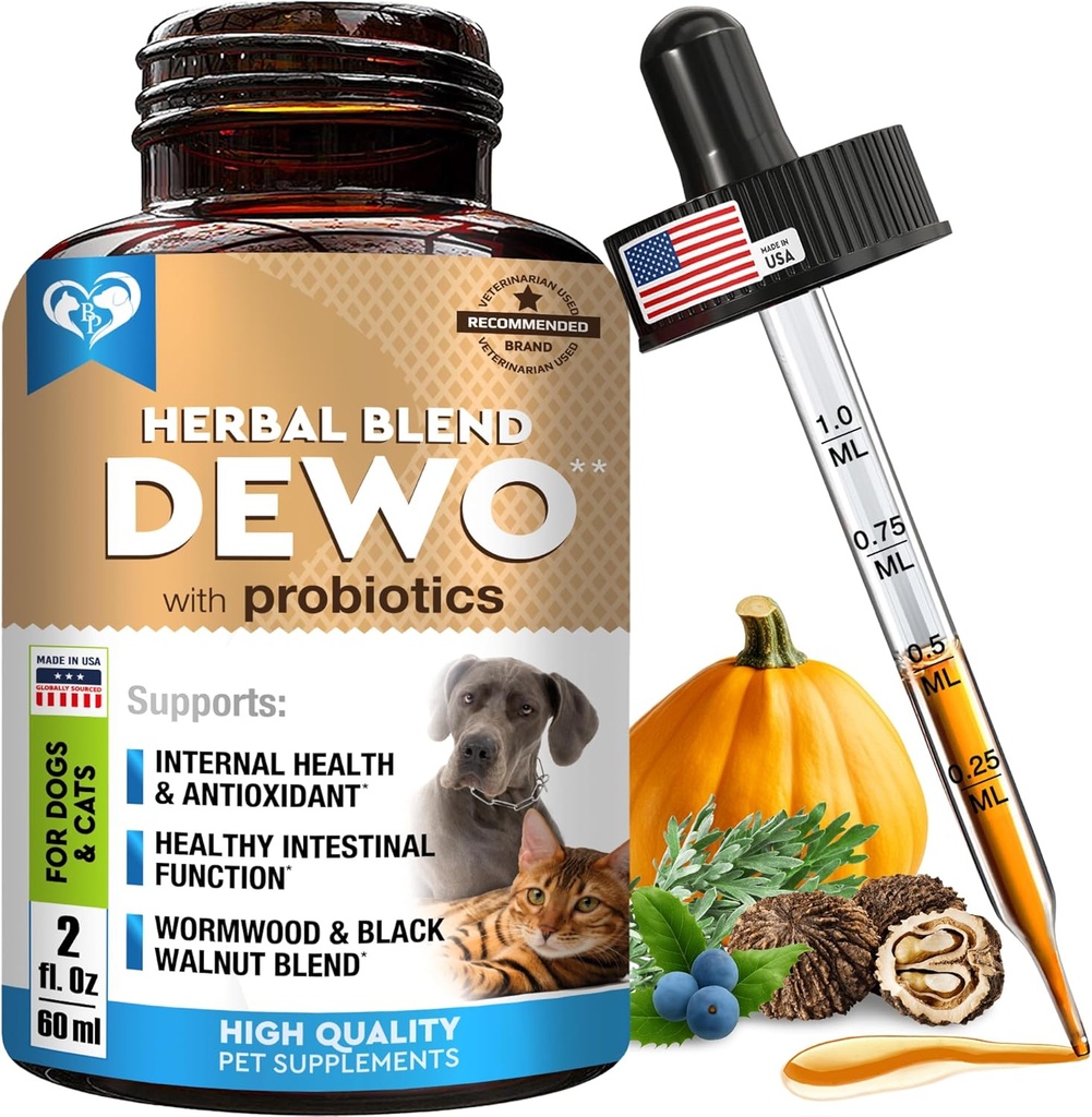 Dogs & Cats에 대한 자연적 인 방어 – Wormwood, Black Walnut & Probiotic과 초본 정화 – 건강한 Gut & Flora Balance를 촉진 – 고급 광대 스펙트럼 공식 – 미국에서 만든