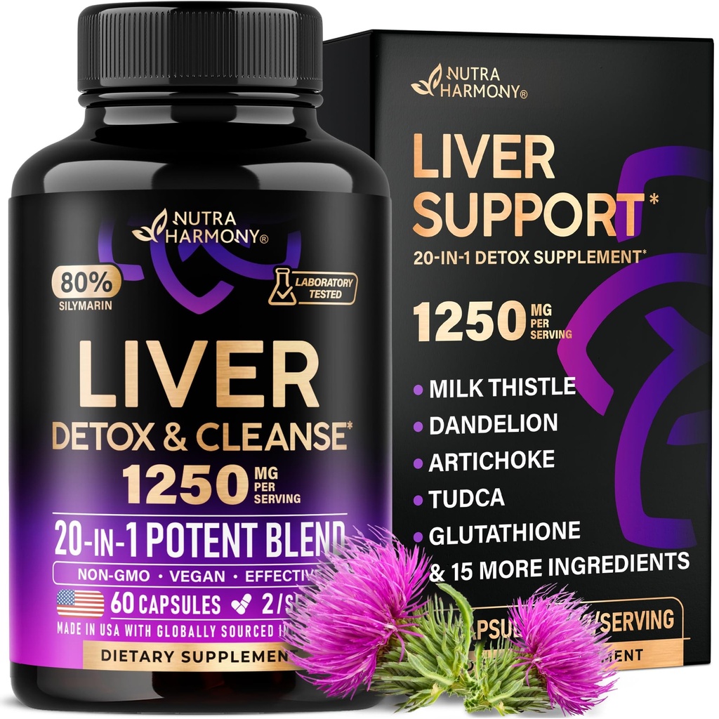 Liver Cleanse Detox & Repair - 밀크 이틀 | 다델리온 | Artichoke | TUDCA | Glutathione & NAC - 효과적인 Liver 건강 보충 | 80 % Silymarin - 실험실 테스트, 비건 - 미국 60 캡슐