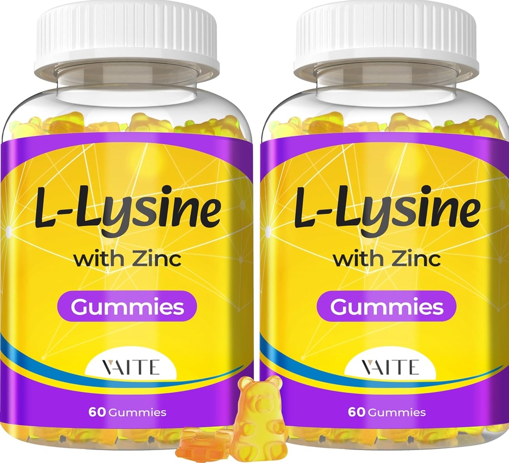 아연을 가진 L 리진 Gummies 1000mg - 지원 피부, 입술, Vegan, 글루텐 자유로운, 성인을 위한 60 Chewable L 리진, 비타민 조직 건강 & 면역 체계, 아미노산 & 복잡한 보충교재, 비 GMO (2Pack)