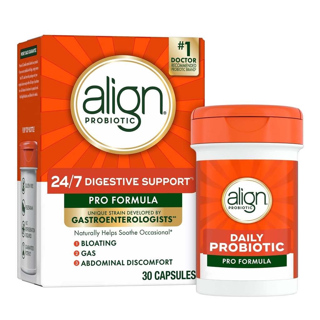 Align Probiotic, Pro Formula, 여성 및 남성을위한 Probiotics, Digestive Health, Men 및 Womens Probiotic 캡슐에 대한 Probiotics Relieve Occasional Bloating & Gas *, 30 캡슐