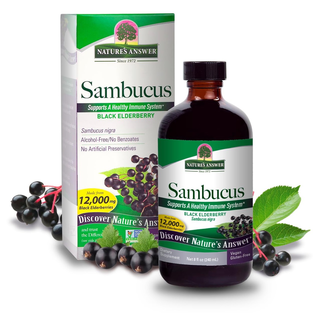 자연의 답변 Sambucus Elder Berry Extract Syrup 8 Ounce ( 3 Pack ) | 일일 면역 지원 | 항 산화제로 포장 | 가족 친화적 인 | Flue Season Defender