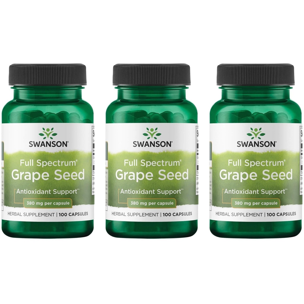 Swanson 포도씨 심장 산화 방지제 자유로운 Radicals 건강한 혈압 지원 Polyphenols OPCS 초본 보충교재 380 mg 100 캡슐 (3 팩)