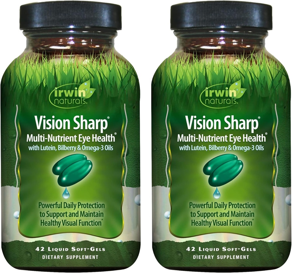 Irwin Naturals Vision Sharp Multi-Nutrient Eye Health - 42 액체 소프트 젤, 2 팩 - Lutein, Bilberry & Omega-3s - 42 총 서빙