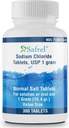 Safrel 나트륨 염화물 정제 1 gm, USP | 정상적인 소금 정제 | (15.4gr.) | Electrolytes Replenisher Hydration 음료 (300 개)