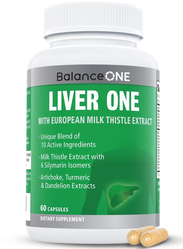 밸런스 ONE Liver 지원은 우유 이틀 추출물, Dandelion Root & Molybdenum과 보충을 지원합니다. Natural Liver Cleanse, Repair & Detox for Men & Women - Vegan 캡슐, 1 개월 공급 - Liver One