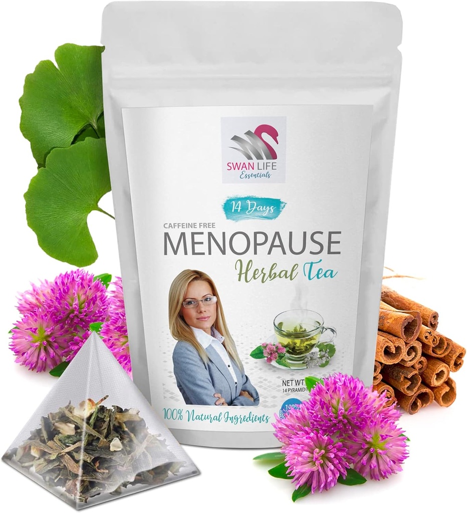 폐경기 구호 - MENOPAUSE TEA 14 일 - 여성을위한 폐 구호, 여성 핫 플래쉬, 블랙 코호쉬, gingko, 레드 클로버, 계피 칩, 녹차, 감초 1 팩 14 가방