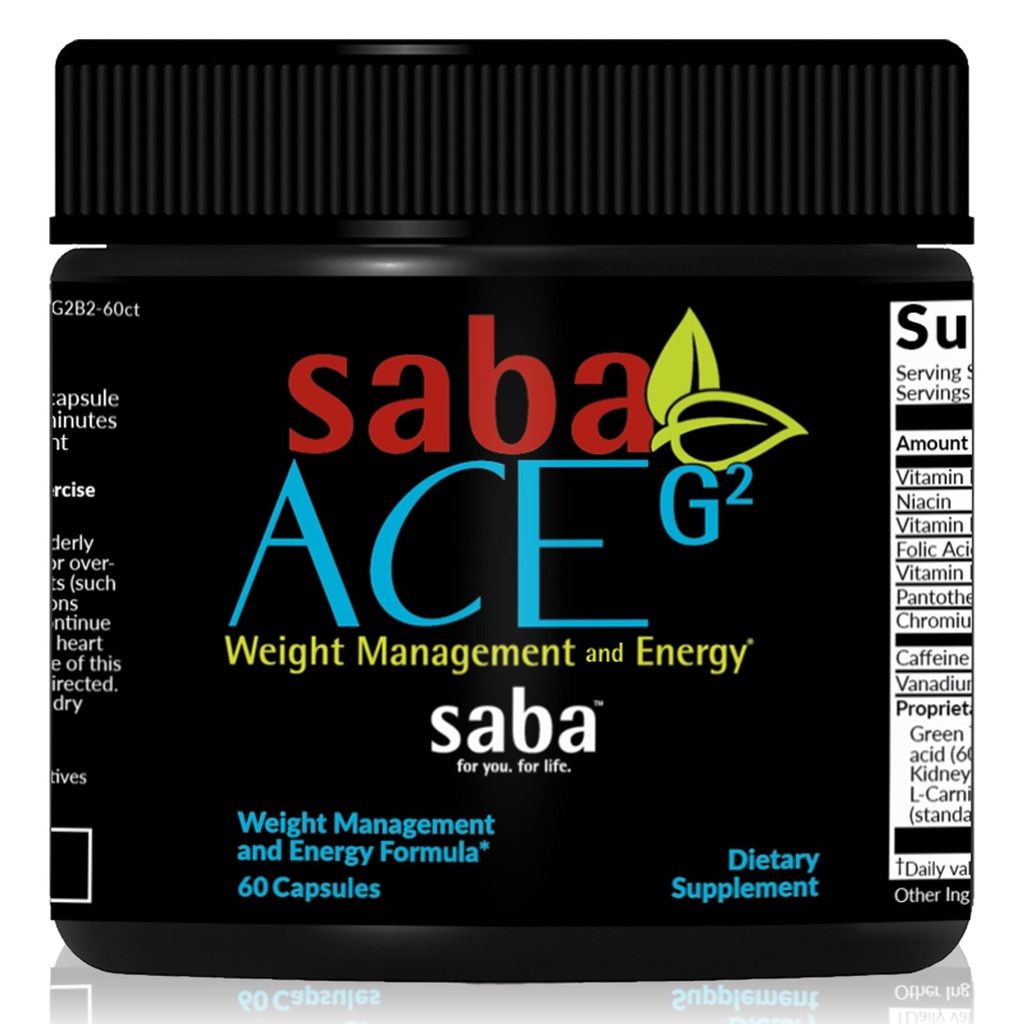 Saba ACE G2 - Thermogenic 지방 버너. 체중 감소 보충교재, 식욕 억제제, & 에너지 승압기 - 녹차 추출물, Capsimax, Garcania, Carnosyn & 더 - 60의 캡슐