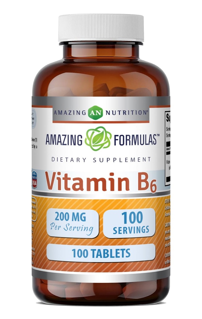 놀라운 수식 비타민 B6 Pyridoxine 200mg 100 정제 보충 | Non-GMO | 글루텐 무료 | 미국에서 제작