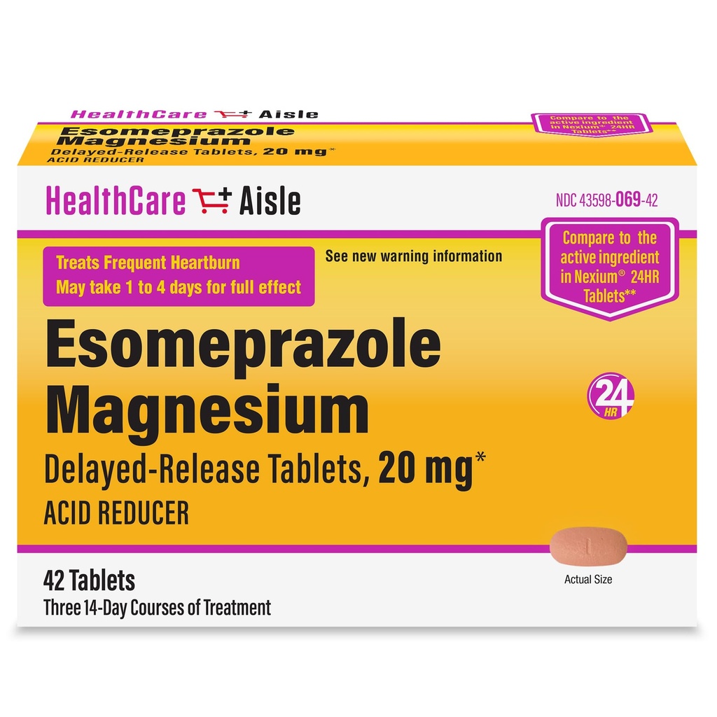 HealthCareAisle Esomeprazole 마그네슘 Delayed-Release 정제, 20mg - 42 조사 - 산성 흡진기, Heartburn 완화 제공