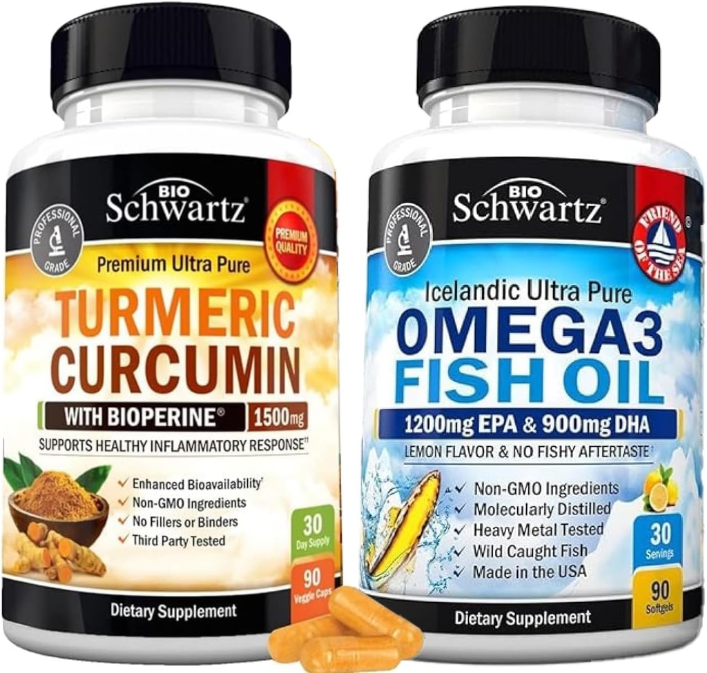 세 배 힘 Omega 3 물고기 기름 Softgels (1 달 공급) 까만 고추 추출물 1500mg Complex (1 달 공급)를 가진 Turmeric Curcumin 플러스