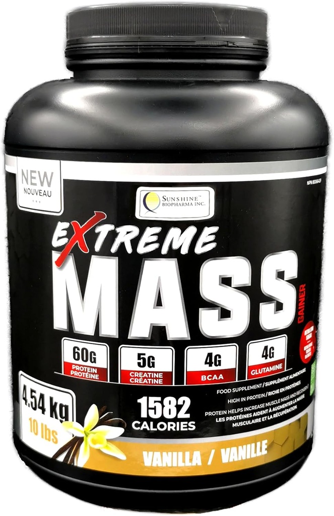 극단적인 대량 무게 게인 근육 빌더, 10 lb (4.54 kg) 높은 칼로리 Fortified whey 단백질 (Vanilla)로 만든 덜 설탕