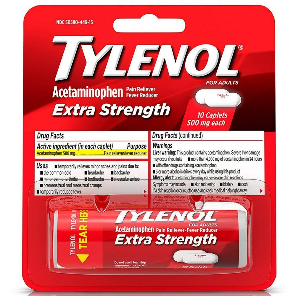 TYLENOL 여분 힘 모자 10 ea (6의 포장)