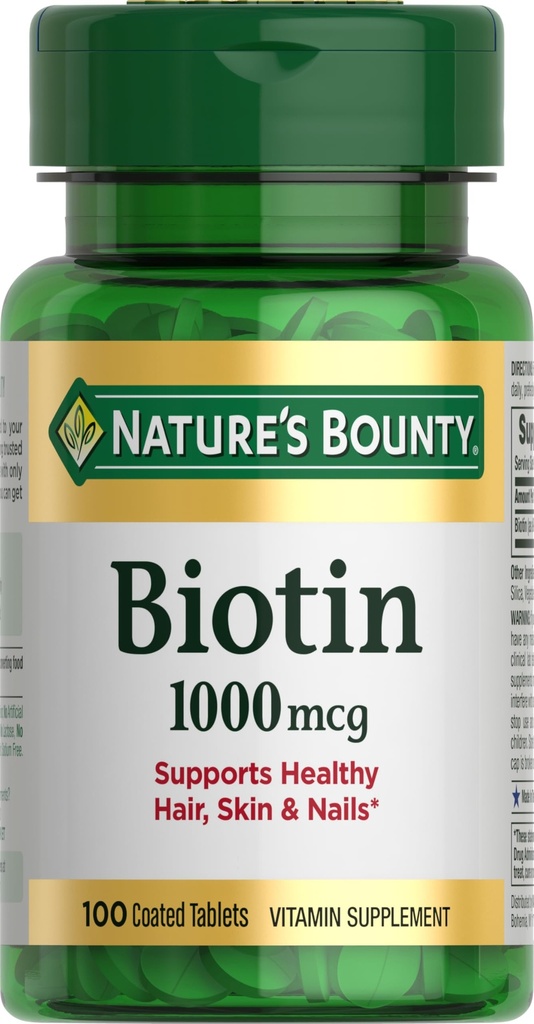 Nature 's Bounty Biotin, 에너지 및 건강한 모발, 피부 및 손톱, 1000 mcg, 100 정제를위한 Metabolism 지원