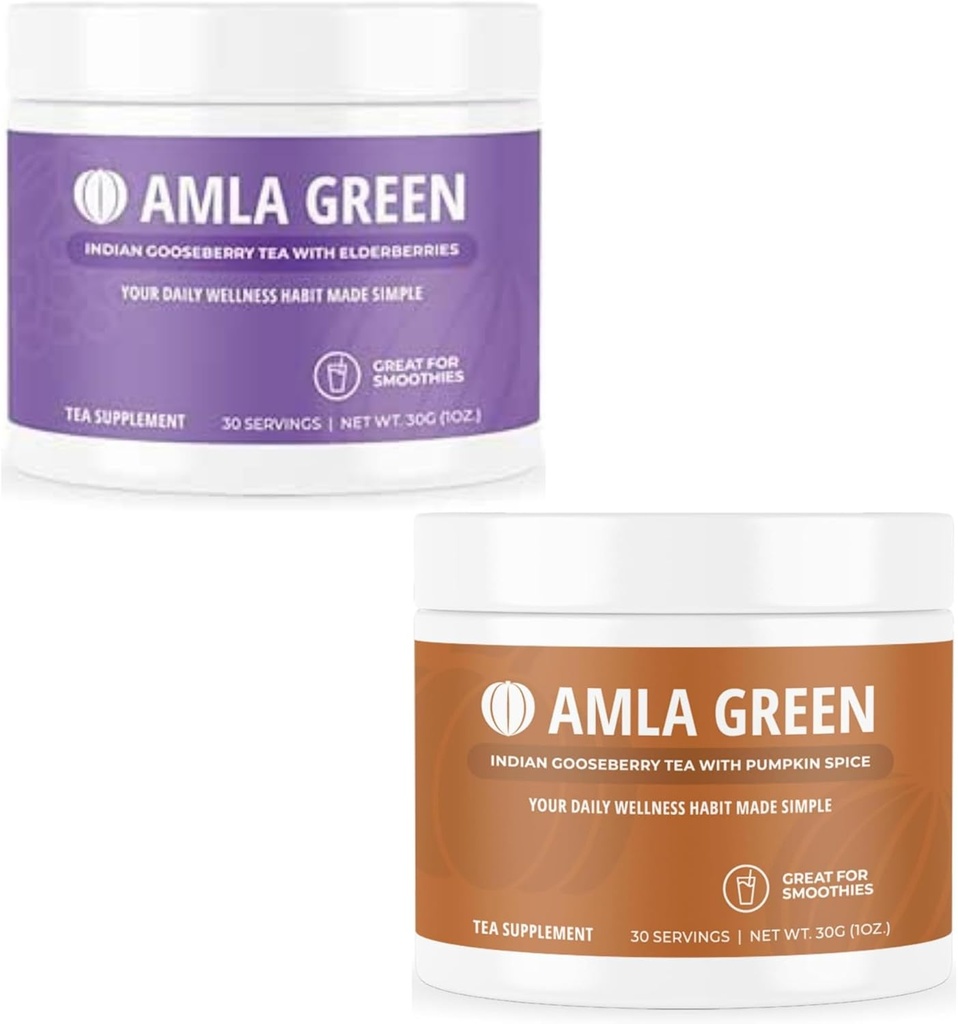 Amla Powder & Green Tea Superfood Supplement with Elderberry & Pumpkin Spice, 유기, 비건, 30 서빙