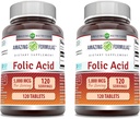 놀라운 수식 Folic 산 보충 | 5000 Mcg | 120 정제 | Non-GMO | 글루텐 프리 | 미국에서 제작 (2 팩)