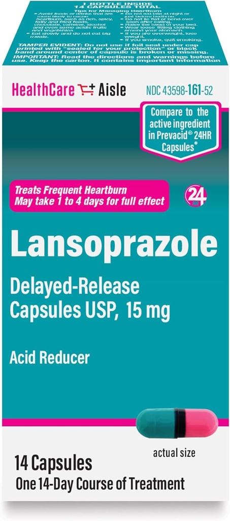 HealthCareAisle Lansoprazole 15 mg - 14 Delayed-Release 캡슐 - 산성 흡진기, 치료 Frequent Heartburn