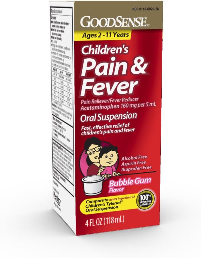 GoodSense 아이들의 고통 Reliever 액체, 거품 껌 풍미, Acetaminophen 160 mg/5 mL의 아이 나이 2-11, 4 Oz를 위한 효과적인 고통 안전/Fever 흡진기