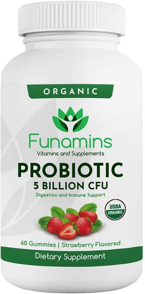 유기농 Probiotic Gummies, 서빙 당 5 억 CFU, 60 개, Vegan, 여성과 어린이를위한 소화 건강 및 면역 방어를 지원합니다. 딸기 풍미