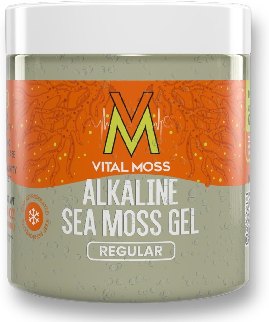 VitalMoss St Lucia Sea Moss Gel Regular, 미네랄 비타민과 산화 방지제, 갑상선 및 면역 지원 보충교재, 익지않는, 불발한 및 채식주의자를 가진 Wildcrafted 알칼리성 바다 Moss, 16oz