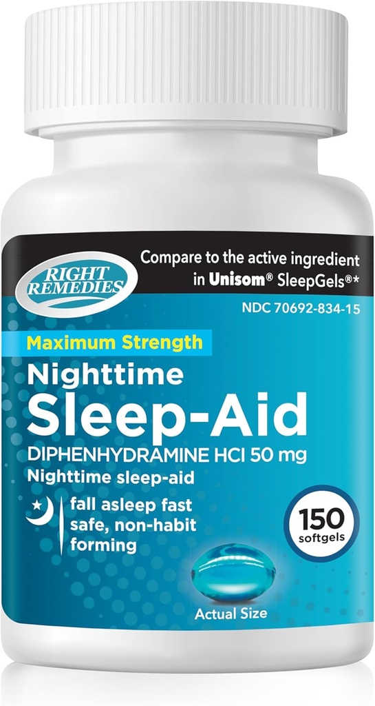 야간 잠 원조 Softgels, (150 softgels), Diphenhydramine HCI 50 mg의 가을 잠은, 깊은 잠을 지원합니다
