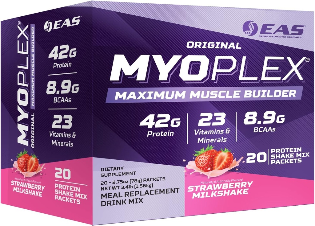 eas 본래 Myoplex 최대 근육 건축업자 | 식사 보충 단백질 음료 혼합 | 질 단백질 혼합 | 42g 단백질 | 20개의 개인적인 소포 (Strawberry Milkshake)