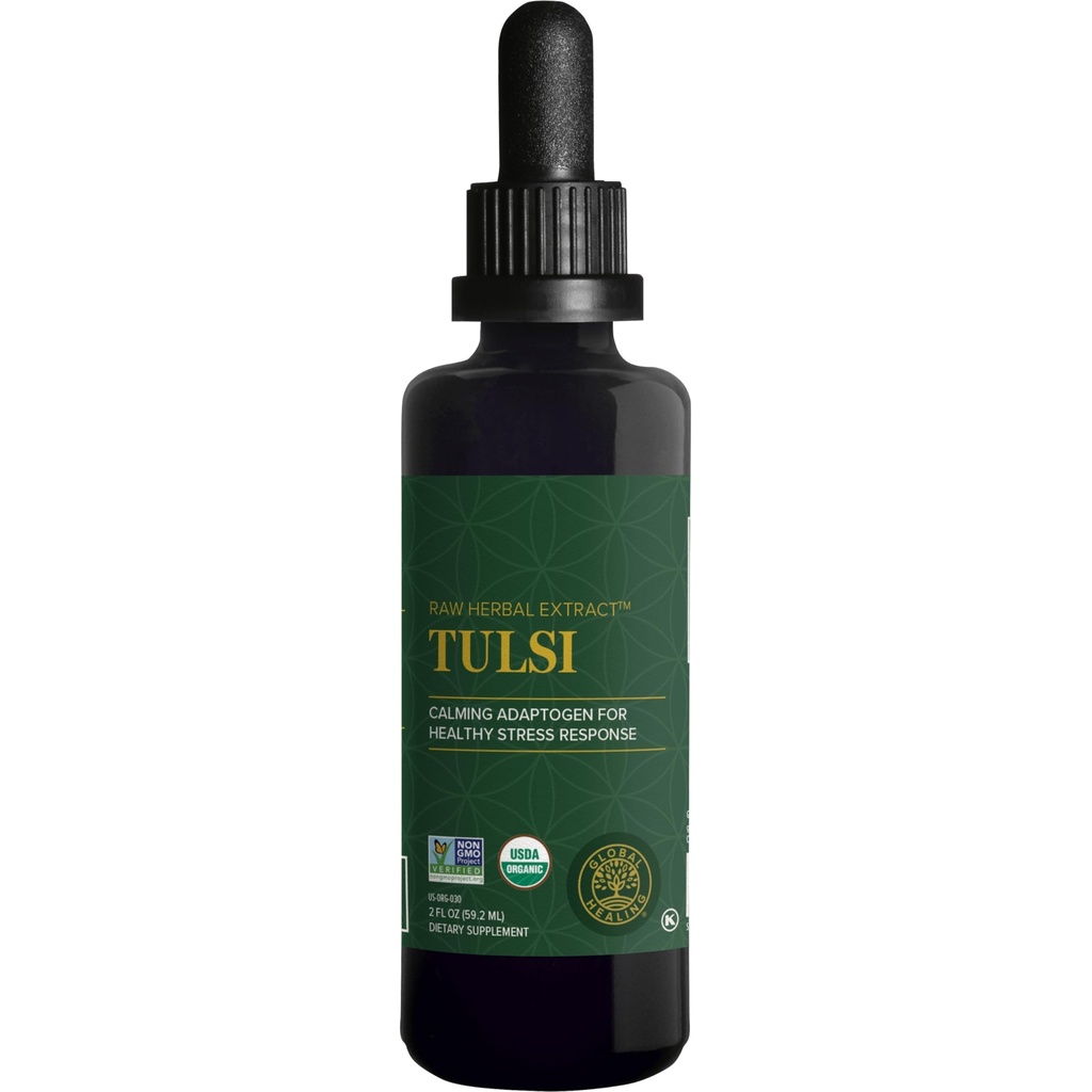 Global Healing Center - 유기 Tulsi (Holy Basil Leaf Extract) Vegan Liquid Supplement Drops (Organic Basil) - 정상적인 스트레스 응답을위한 Bioavailable 허브, 천연 에너지 및 면역 지원