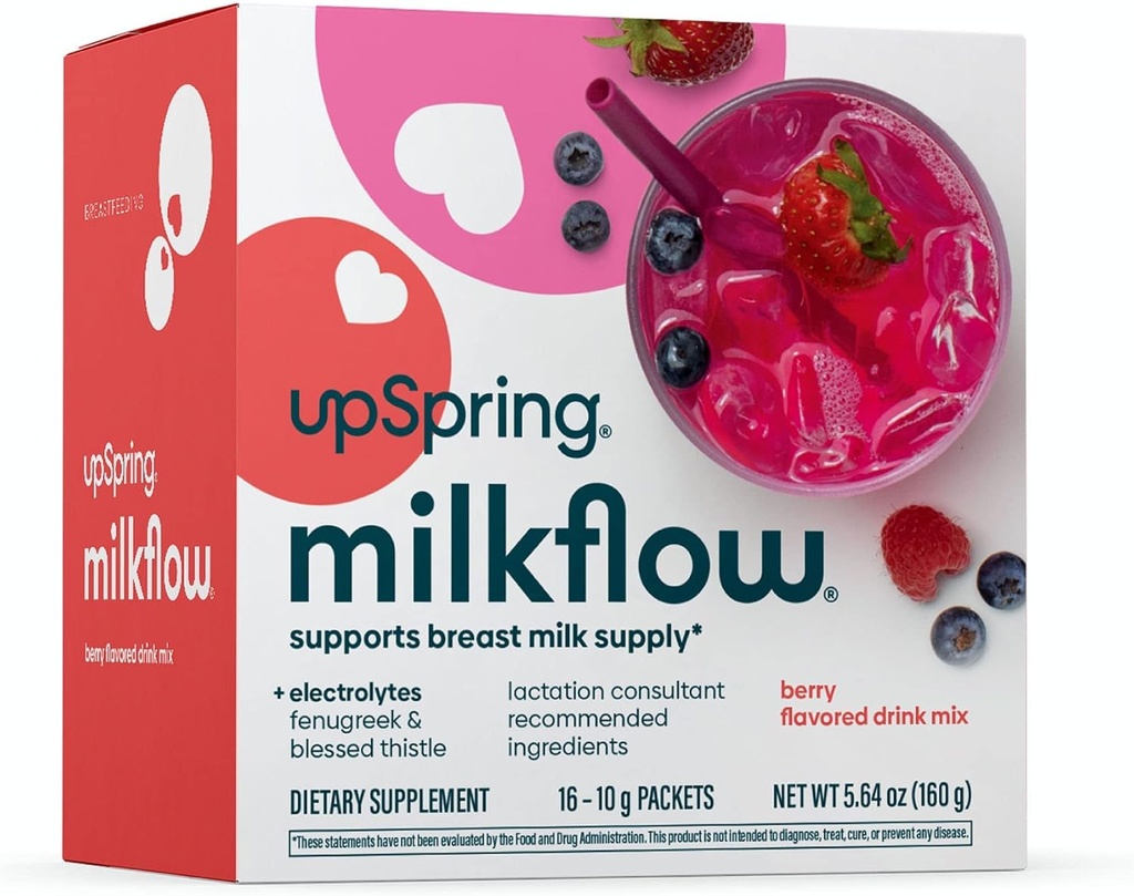 UPSpring Milkflow Electrolyte Breastfeeding Supplement Drink Mix with Fenugreek | 베리 맛 | 모유 수유 지원 Breast Milk Supply & Restore Electrolytes | 16 음료 혼합