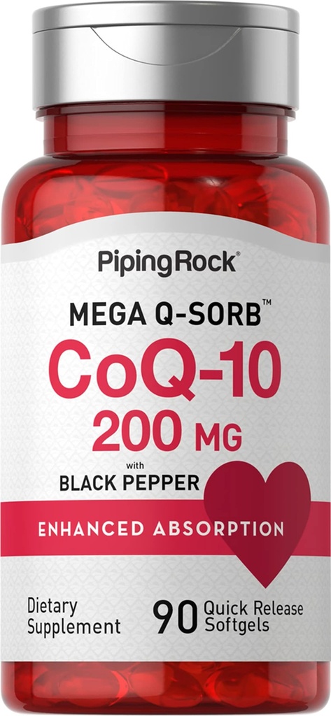 Piping Rock CoQ10 200mg Softgels | 90 개 | 여성과 남성용 보충 | 흑퍼 추출물 | Non-GMO, 글루텐 프리