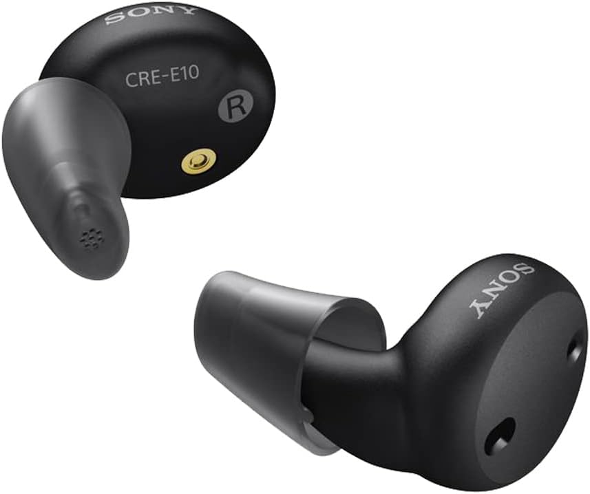 Sony CRE-E10 Self-Fitting OTC Hearing Aids for Mild to Moderate Hearing Loss, Prescription-Grade 사운드 품질, 편안한 Earbud Design, Bluetooth iOS 및 충전식 배터리, 블랙