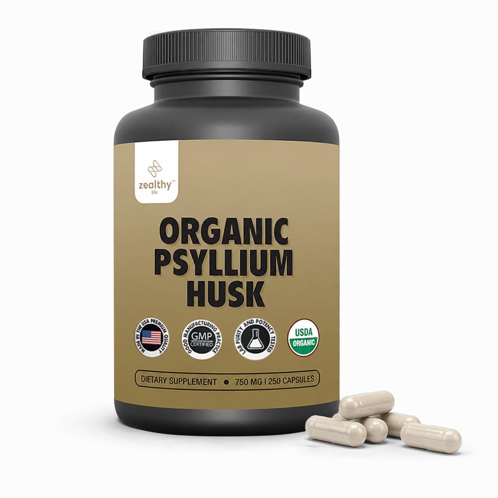 유기 Psyllium Husk 캡슐 750 mg의 Gut Health*를 위한 자연적인 섬유 보충교재 - Psyllium Husk 분말에 대안, Zealthy 생활, 250의 캡슐
