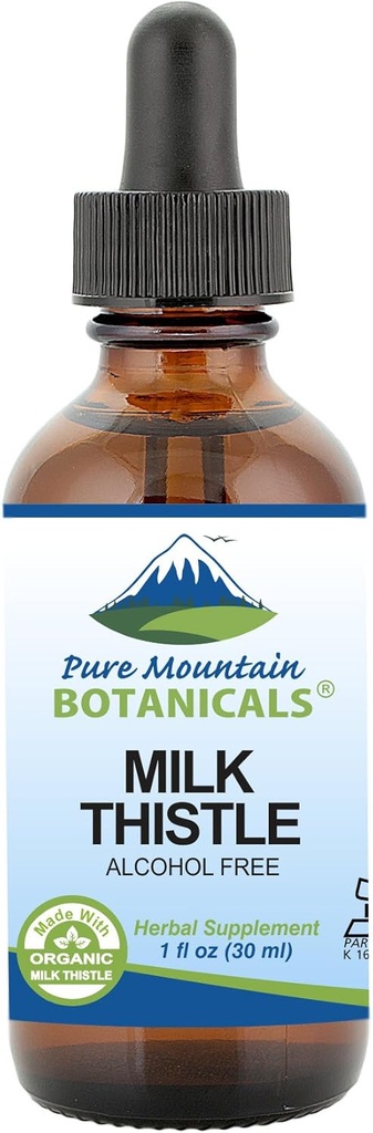 Pure Mountain Botanicals Milk Thistle Extract - Vegan, Kosher Certified Liquid Formula - 333mg Organic Milk Thistle Tincture로 만든 - 1 Fl Oz Bottle