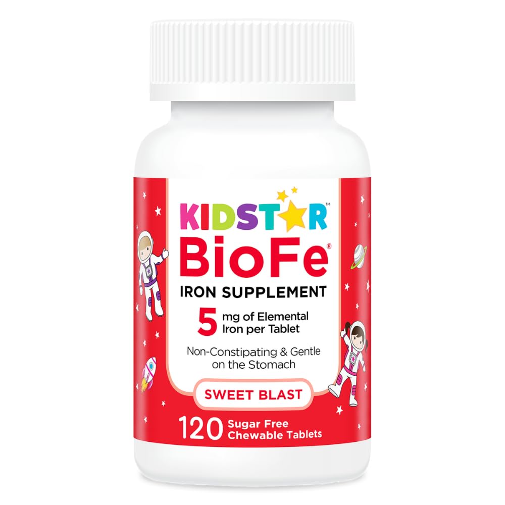 KidStar Nutrients BioFe Pure Iron Chewables for Kids & Adults, Sweet Blast, No Sugar, Xylitol, 120 Chewable Tablet으로 감미로운