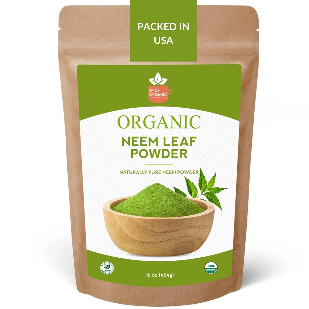 SPICY ORGANIC Neem 파우더 - 16 oz. - 공인 USDA 유기 - 비 GMO - 신선한 건조 Neem 건강한 머리와 피부를위한 분말을 남겨 - Azadirachta Indica Ayurvedic 허브 전체 웰빙