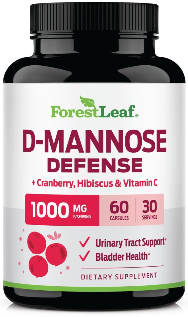 ForestLeaf D Mannose 1000mg 캡슐 - Cranberry, Hibiscus & VIT C, 여성 및 남성, UTI, Urinary 건강 및 Bladder 지원 60 캡슐을 위한 유기 DMannose 알약을 가진 D-Mannose