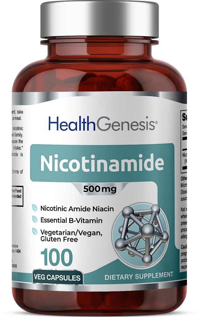 B-3 Nicotinamide 500 mg 100 Vcaps - Nicotinic Amide Niacin 자연적인 홍조 자유로운 비타민 공식 - 지원 피부 세포 건강