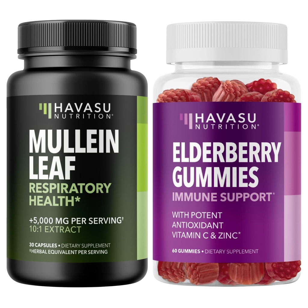 HAVASU 영양 Elderberry Gummies + Mullein 잎 캡슐 면역 지원 뭉치