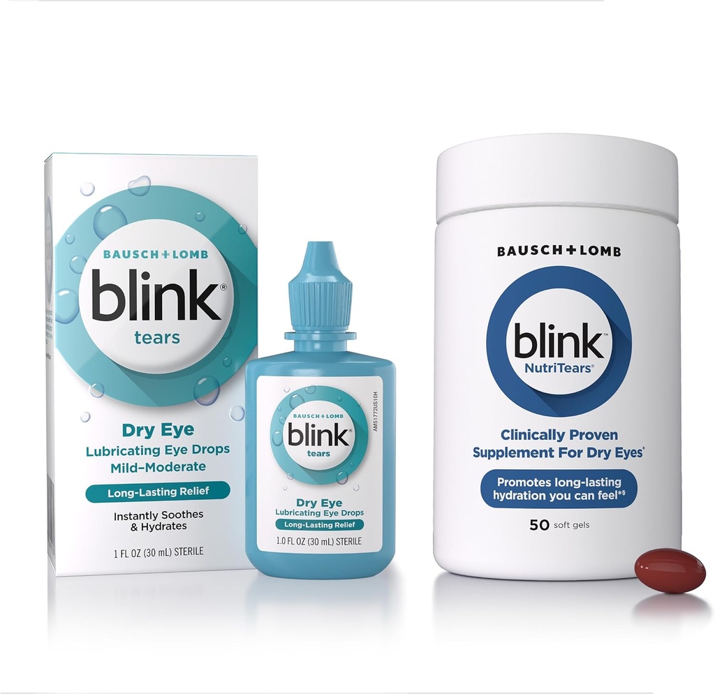 BLINK Tears는 눈 강하, 1 fl oz (30 mL)를 기름을 바르는 모세관 건조한 눈에 온화한을 위한 눈 배려, 습기를 공급 NutriTears를 위한 Hyaluronate를 위한 Hyaluronate 건조한 눈, 50 Softgels