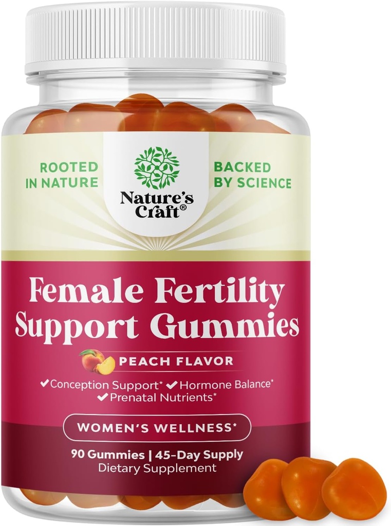 여성을위한 불임 구미 - Myo-Inositol Folic Acid & Vitex Chasteberry - Vegan Non-GMO & Gluten Free - Juicy Peach (45 인)