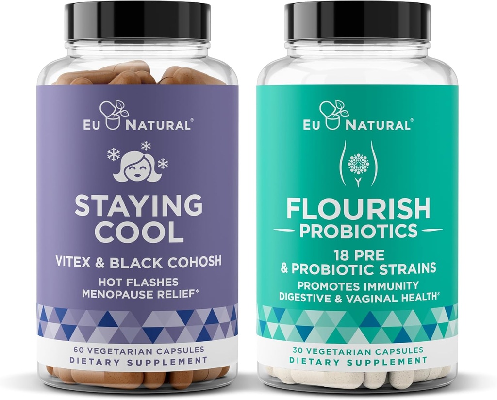 Eu Natural stay Cool and Flourish Bundle - 핫 플래시, 망고스 릴리프, 여성 프로바이오틱스 + 프리바이오틱스
