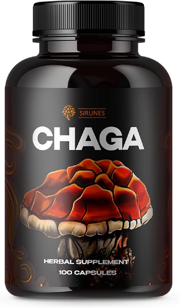SIRUNES 버섯 보충교재 Chaga 버섯 캡슐 100 조사 – 차가 버섯 분말을 가진 1000mg 자연적인 유기 버섯 – 면역성이 있는 보충교재, 에너지 Boos