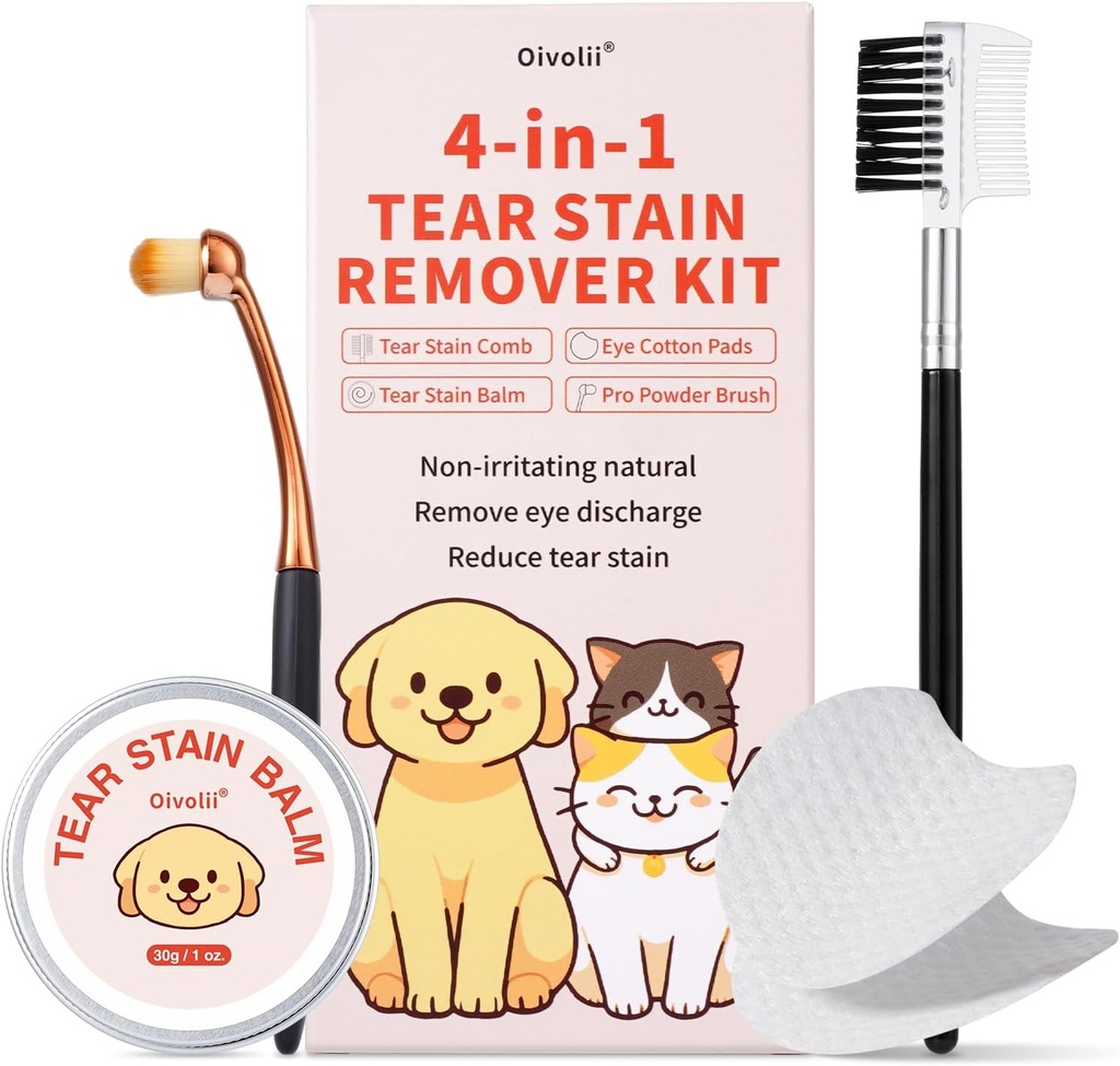 눈물 얼룩 제거제 장비 개 & 고양이 Tear 얼룩 빗, 눈물 얼룩 발림, 눈 면 패드, 프로 분말 브러쉬 Gently 제거 눈물 얼룩, 눈 Debris, 방전, Mucus 비밀