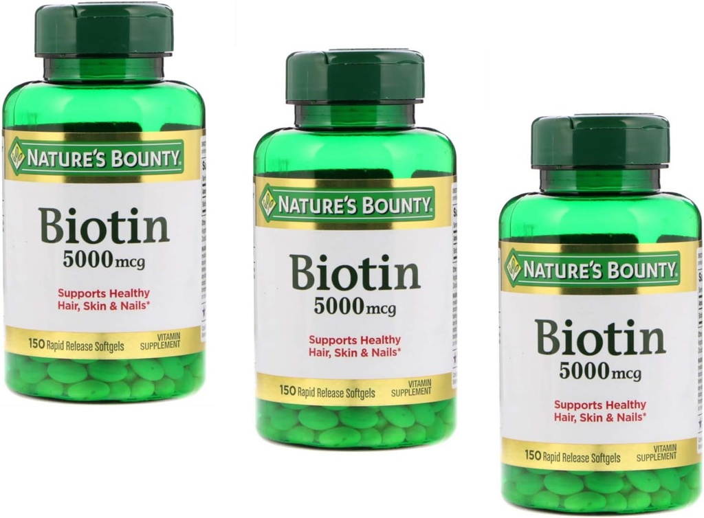 성격 Bounty Biotin 5000mcg 150 급속한 방출 Softgels (3의 볼트 팩)