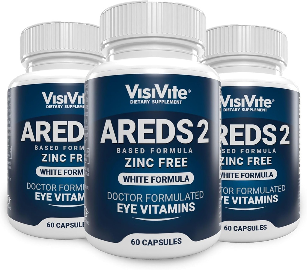 AREDS 2 아연 무료 흰색 눈 비타민 - Zeaxanthin Plus Lutein Macular Eye Vitamins - Soy-Free - 아연 및 구리 무료 Macular Health Formula - 3 팩